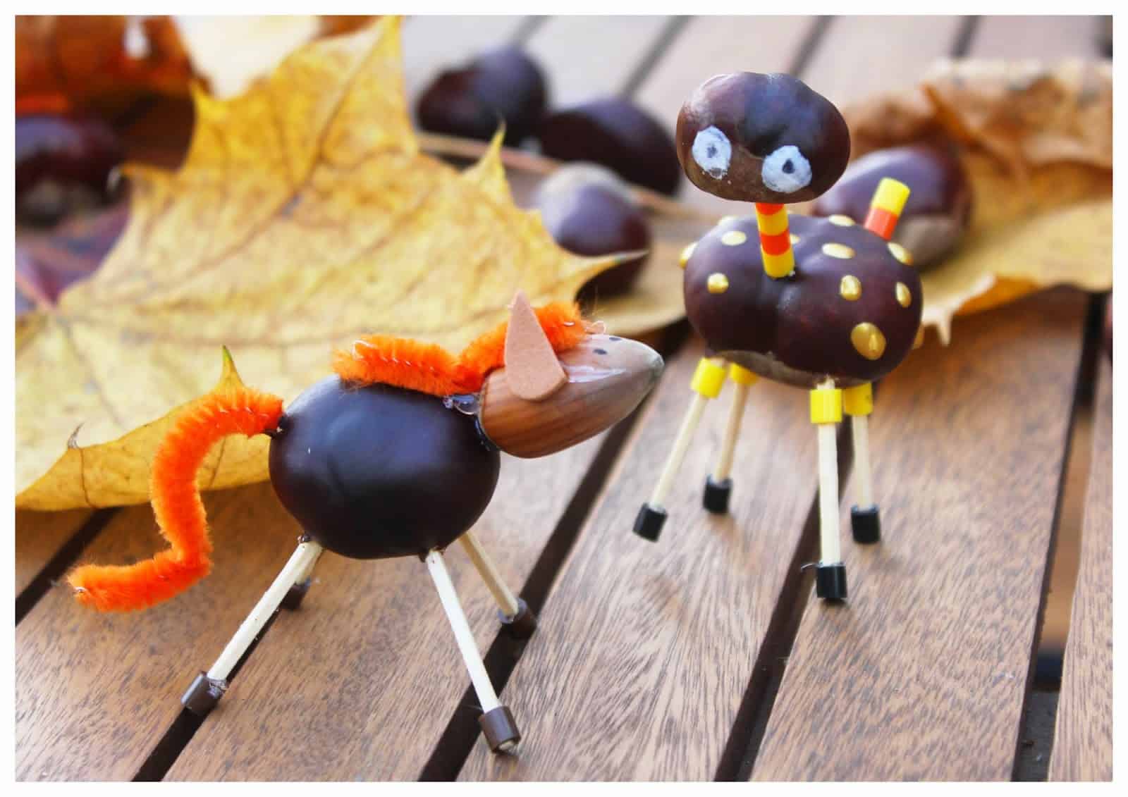 Animaux avec des marrons d'automne et des glands - YaPasEcole