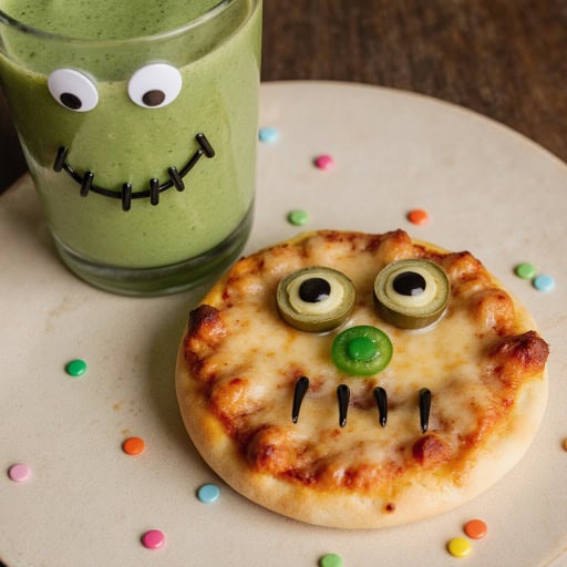 Mini-pizza monstre et smoothie vert pour un goûter d’Halloween